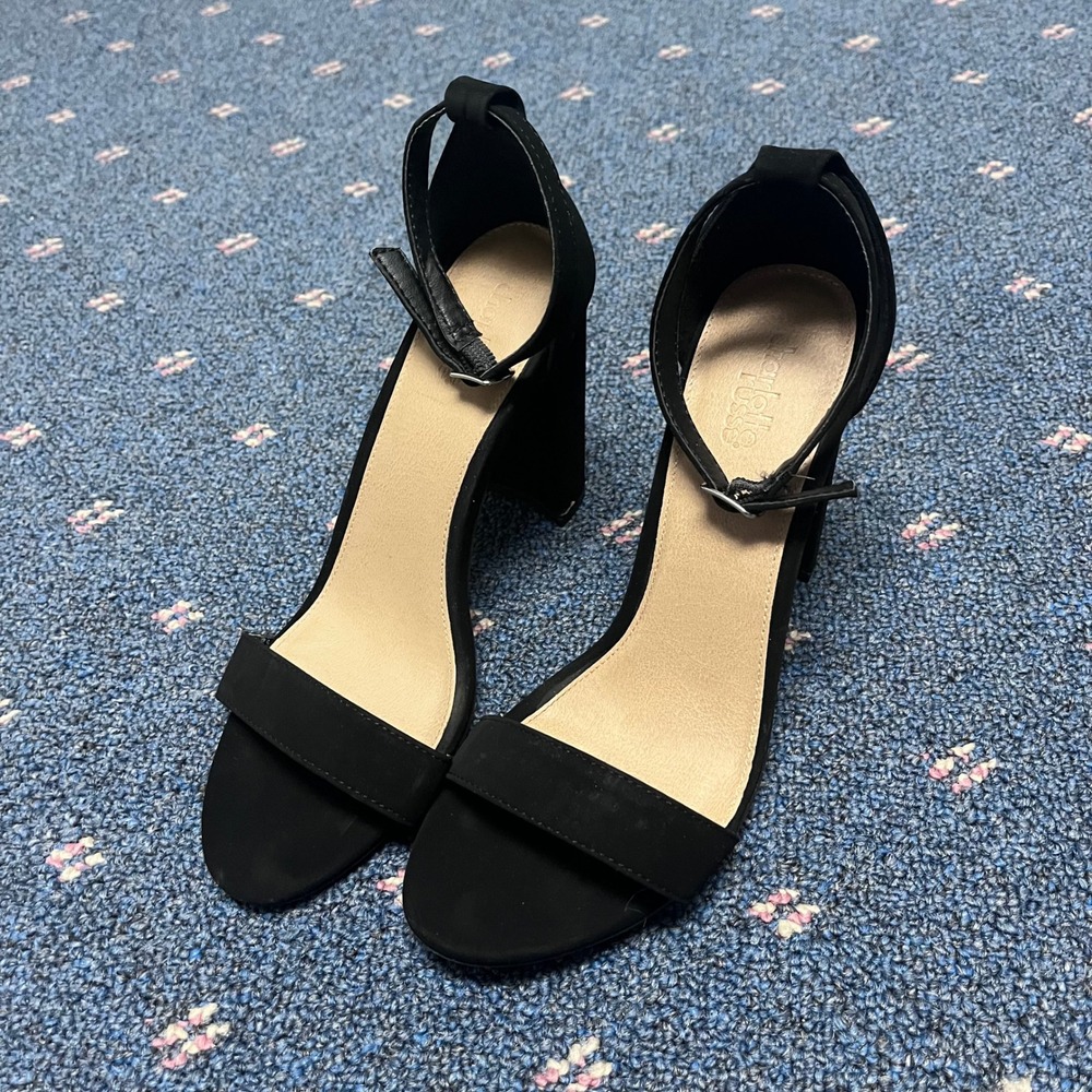 Charlotte Russe Black Faux Suede Block Heel Ankle Strap Sandals Size 9 Party Y2K